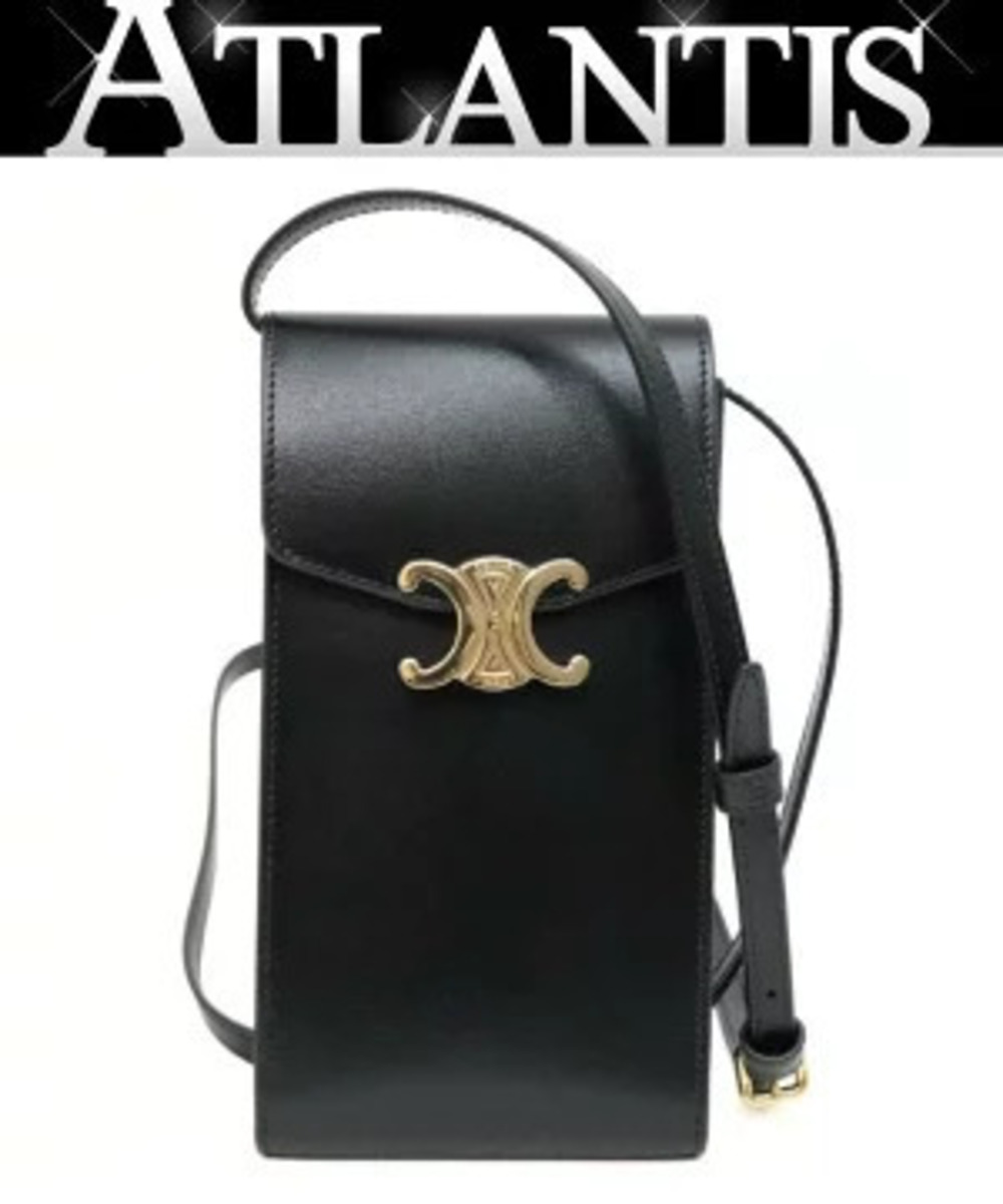 Celine Triomphe Fawn Shoulder Pouch Clutch Bag Satin Calfskin